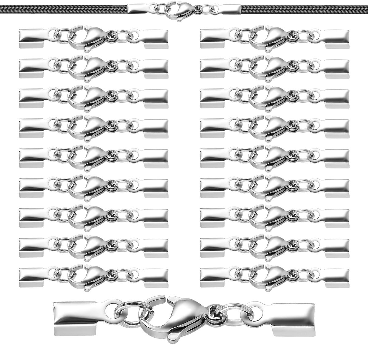 20 stuks leren band, kettingsluitingen, roestvrij stalen sluiting, zilveren armbandsluiting, karabijnsluiting, leren band, sieradensluitingen voor doe-het-zelf halskettingen, clipsluiting, sieraden