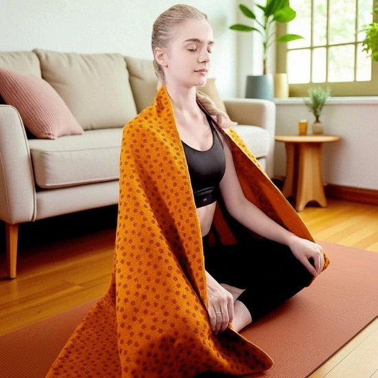 Yoga handdoek yogadeken, antislip, sneldrogend, 180 x 60 cm (oranje), XXL deken voor sport, strand, picknick en reizen, van microvezel, doek, pilates, fitness en picknickdeken, yogamat, strandlaken — afbeelding 3