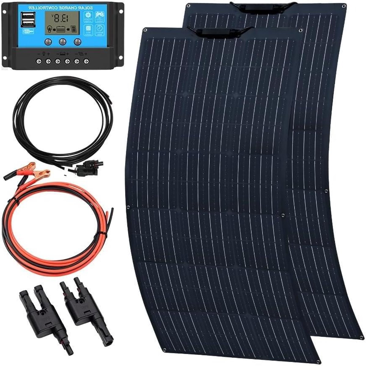 Flexibel Zonnepaneel - Zonnecel Kit - Accu Opladen - Hoog Rendement 22% - 100W 18V - Zwart