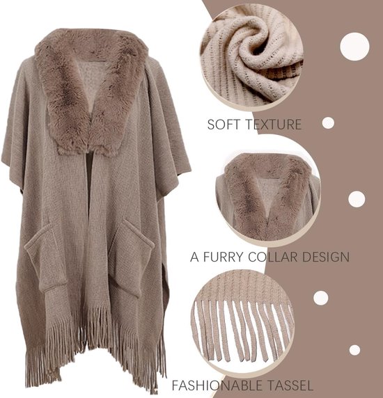Dames Poncho - Sjaal Cape - Warm Blijven - Met Zakken - One Size - Elegant — afbeelding 4