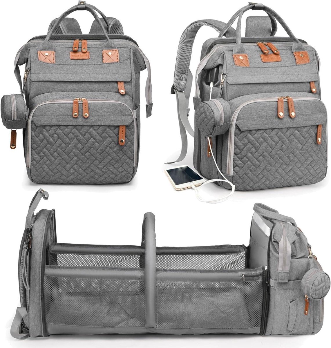 Luiertas Rugzak - Baby tas - Baby Verzorgen - Verschoonstation - Waterdicht - Grijs