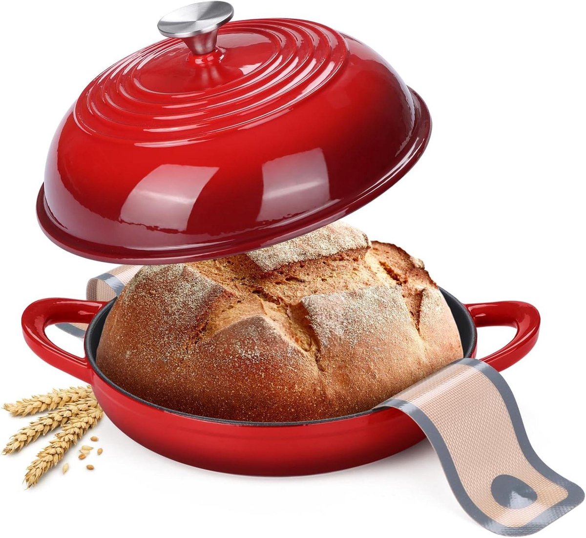 Gietijzeren Broodoven - Nederlandse Oven Broodbakpan - Zuurdesem Bakken - Geëmailleerd Gietijzer - 6 Liter - Rood