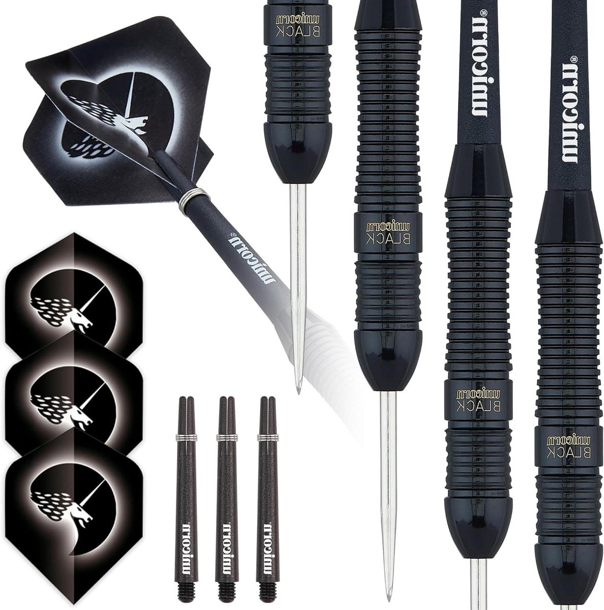 Stalen Darts Set - Dartpijlen Darts - Precisie Werpen - Gecoate Messing Vaten - 26G - Zwart