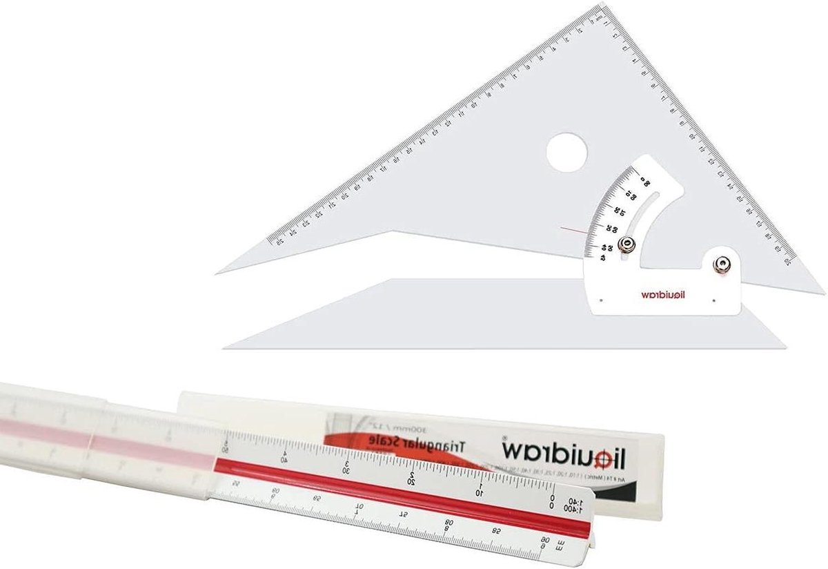 Verstelbare Tekenlinialen Set - Tekenset Architectuur - Technische Tekeningen Maken - Schaalverdeling Inbegrepen - 35cm & 30cm - Grijs