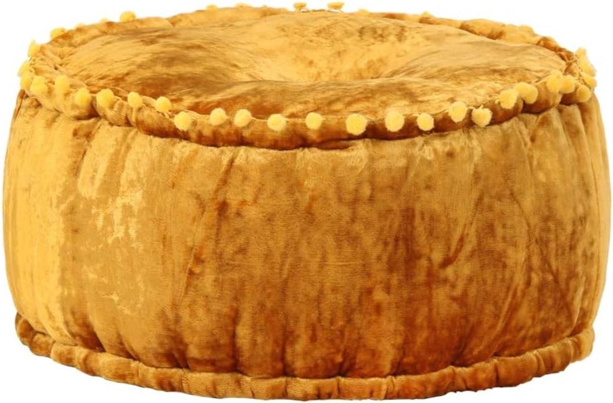 Poef rond - Voetenbankje Zitzak - Ontspannen Zitten - Fluwelen Afwerking - 40x20 cm - Mosterdkleurig
