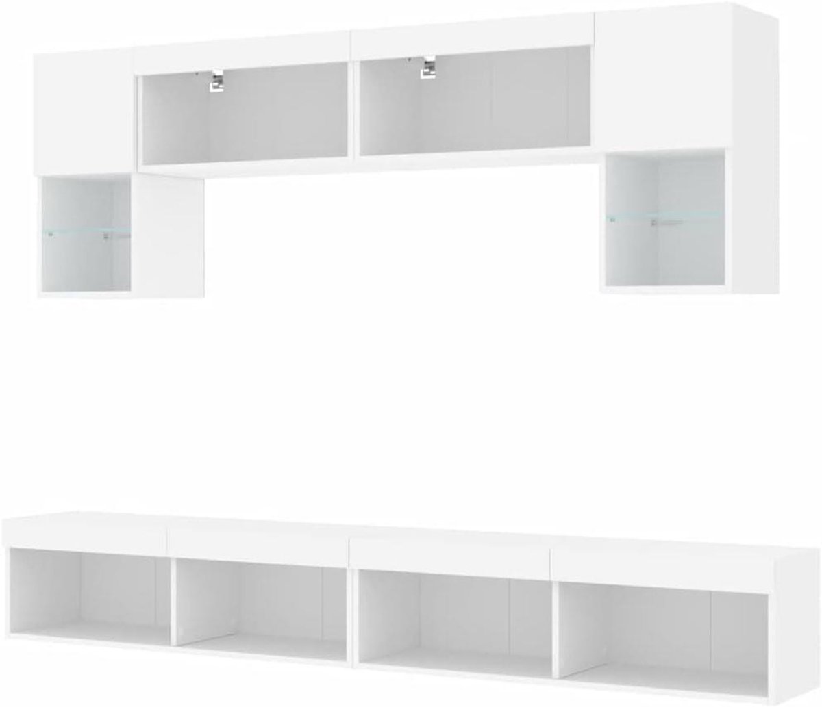 Tv-wandmeubelset - Zwevend tv-meubel - Woonkamer Inrichten - Met RGB LED-verlichting - 100 x 30 x 30 cm - Wit
