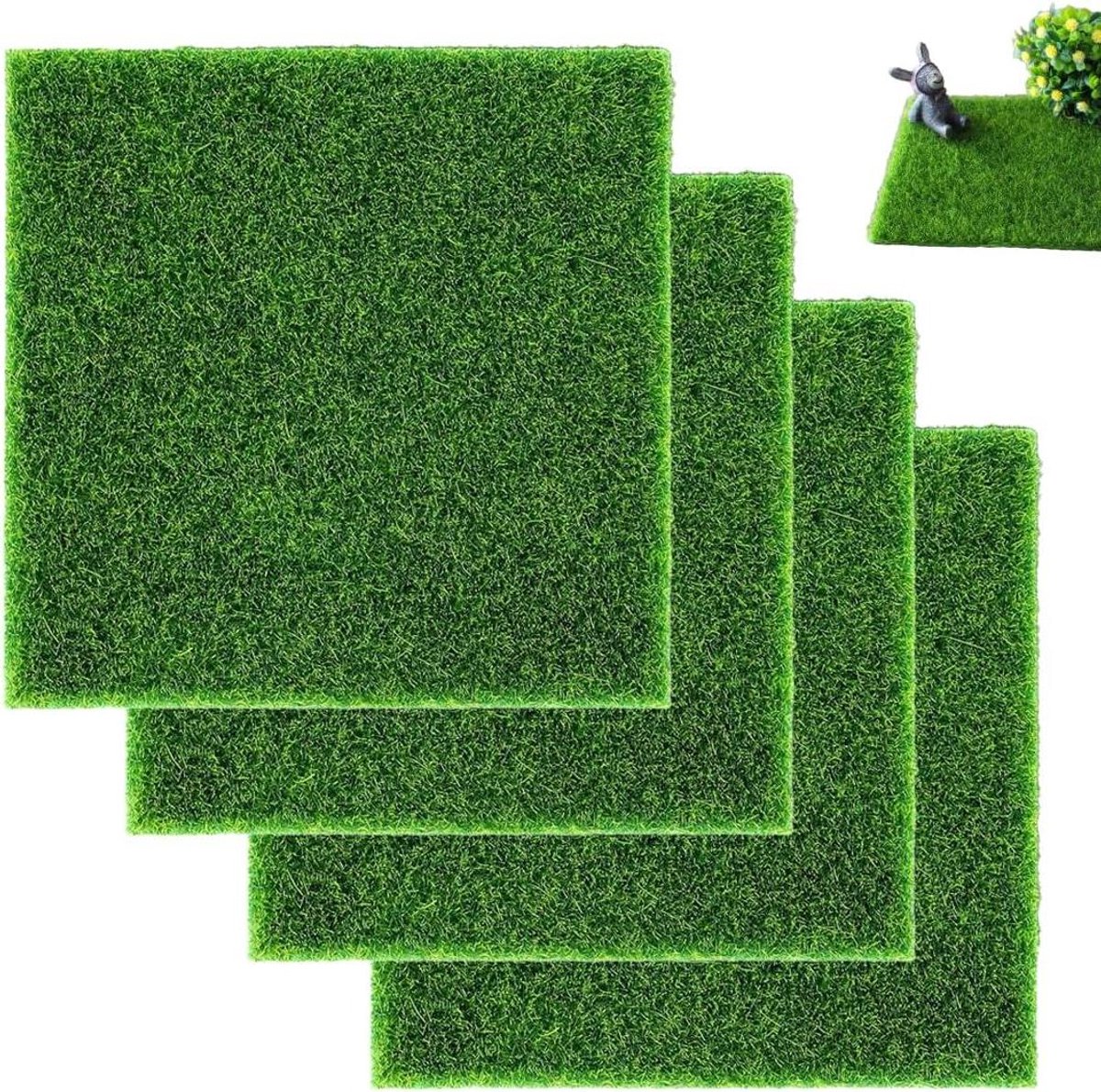 Kunstgras Tapijt - Miniatuur Gazon Decoratief Gras - Doe-het-zelf Decoratie - Realistische Vorm - 15 x 15 cm - Groen
