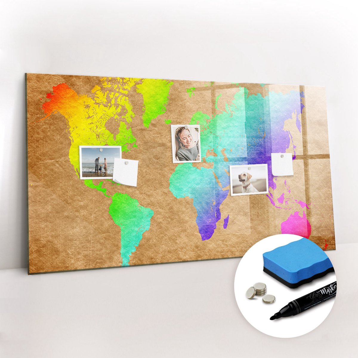 Tulup Whitebord - Overzicht van de landen van de wereld - 120 x 60 cm - Veelkleurig Memobord Magnetisch - Gratis 5 Sterke Magneten + Whiteboard Marker & Wisser - Decoratief Magnetisch Bord - Magnetisch Bord - Productiviteit Tools