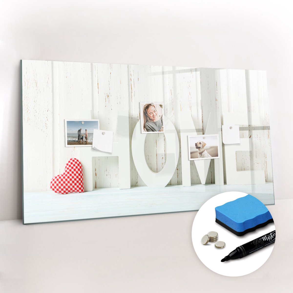 Tulup Whitebord - Decoratief huisnaambord - 120 x 60 cm - Wit Magnet Board - Gratis 5 Sterke Magneten + Whiteboard Marker & Wisser - Wanddecoratie Kantoor - Memobord Glas - Inspiratiebord Kantoor