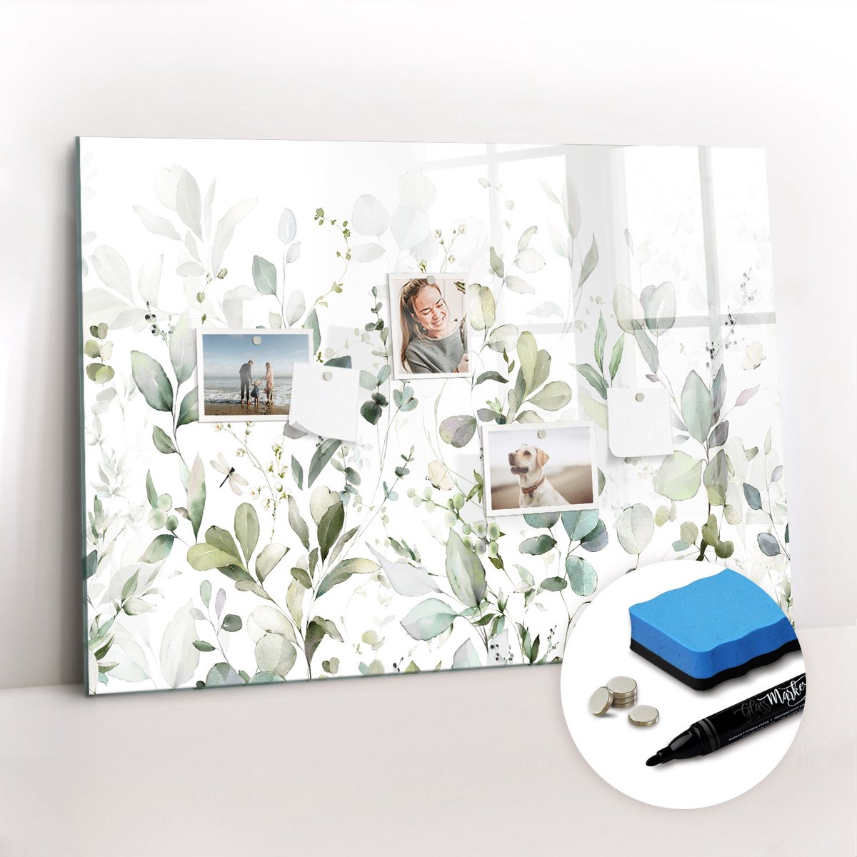 Tulup Whitebord - Sierbladplanten - 100 x 70 cm - Groente Memo Bord - Gratis 5 Sterke Magneten + Whiteboard Marker & Wisser - Minimalistisch Prikbord - Magnetisch Bord - Notitiebord Werkplek