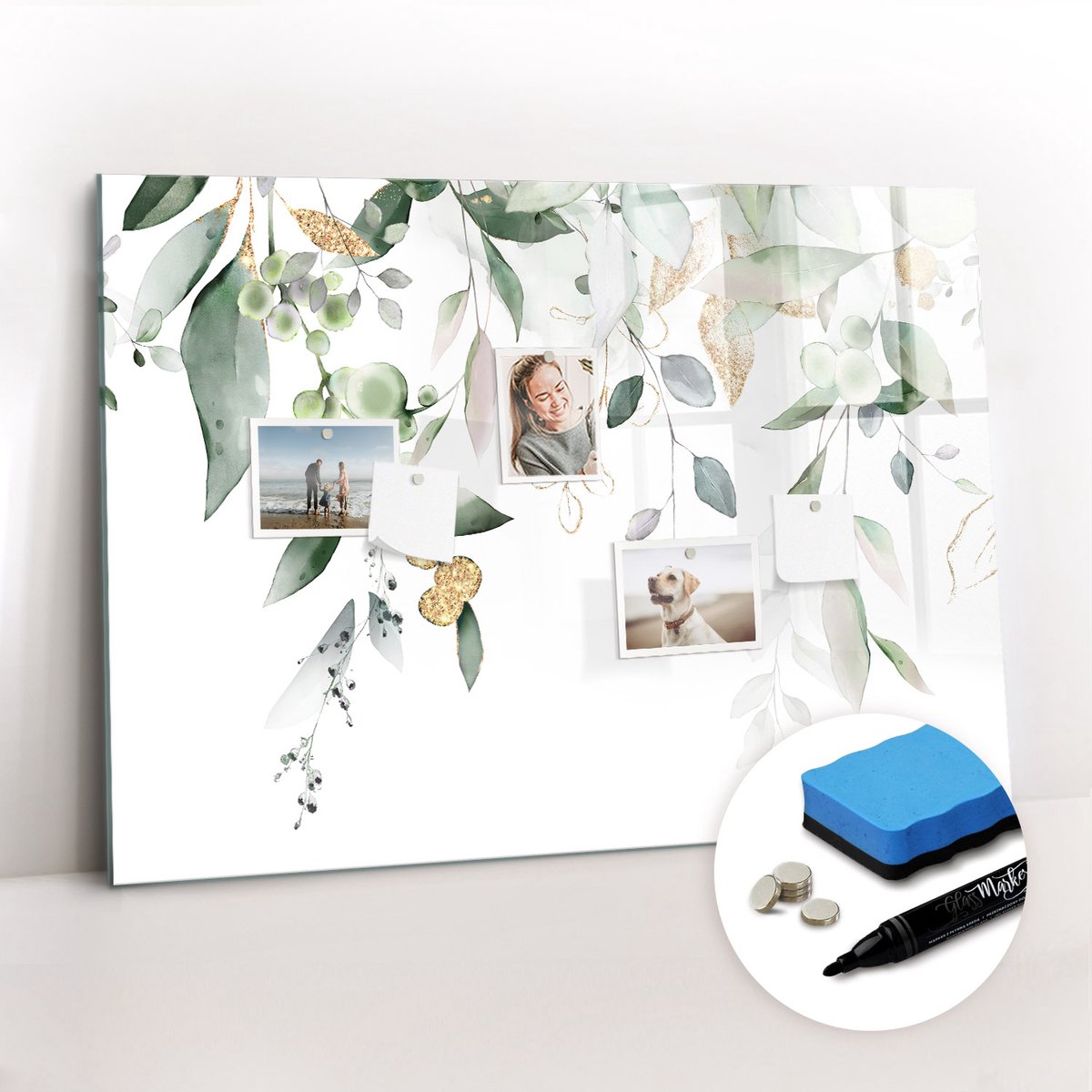 Tulup Whitebord - Bladeren van natuurlijke planten - 100 x 70 cm - Groente Magnetisch Bord Kind - Gratis 5 Sterke Magneten + Whiteboard Marker & Wisser - Minimalistisch Prikbord - Magneetbord Design - Notitiebord Werkplek