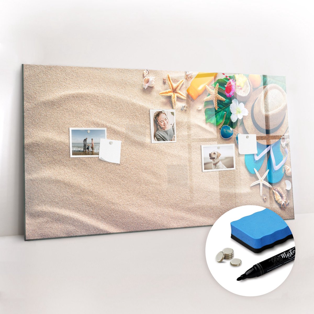 Tulup Whitebord - Zomeraccessoires - 120 x 60 cm - Veelkleurig Magneetbord Foto - Gratis 5 Sterke Magneten + Whiteboard Marker & Wisser - Decoratief Magnetisch Bord - Magneetbord Rechthoekig - Productiviteit Tools