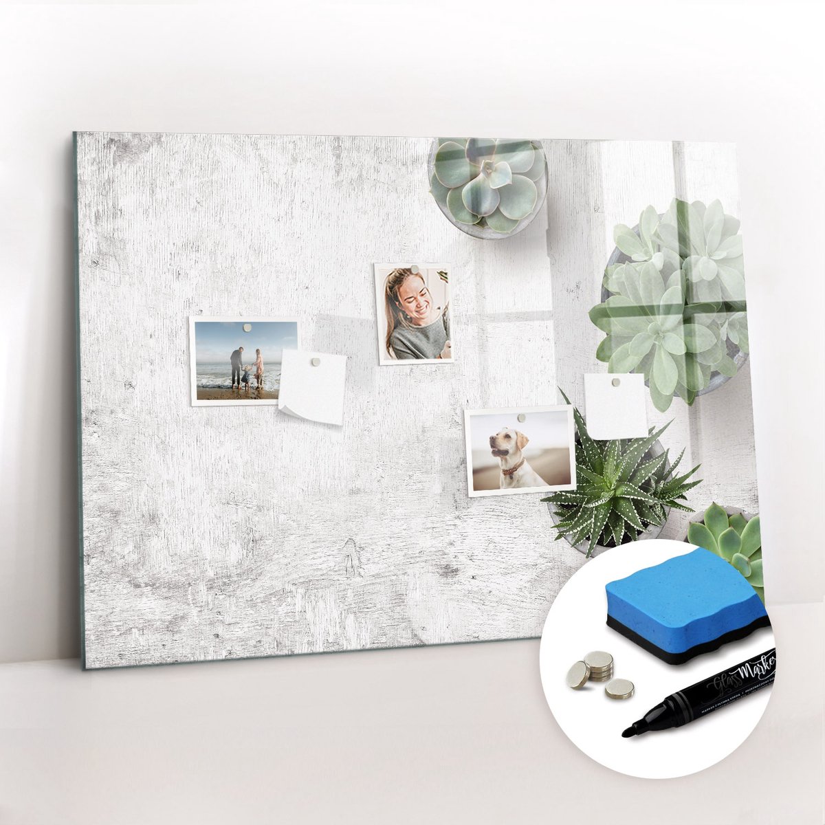Tulup Whitebord - Sierplanten - 100 x 70 cm - Veelkleurig Magnet Board - Gratis 5 Sterke Magneten + Whiteboard Marker & Wisser - Design Memobord - Magneetbord Design - Inspiratiebord Kantoor