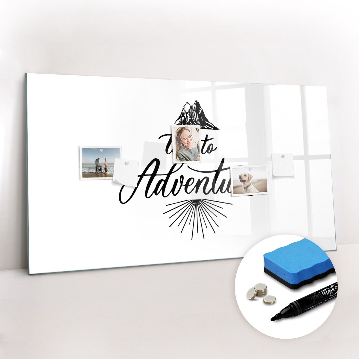 Tulup Whitebord - Avontuurlijke expeditie - 120 x 60 cm - Wit Magnetisch Bord - Gratis 5 Sterke Magneten + Whiteboard Marker & Wisser - Stylish Memo Board - Magneetbord Keuken - Organiseer Je Bureau