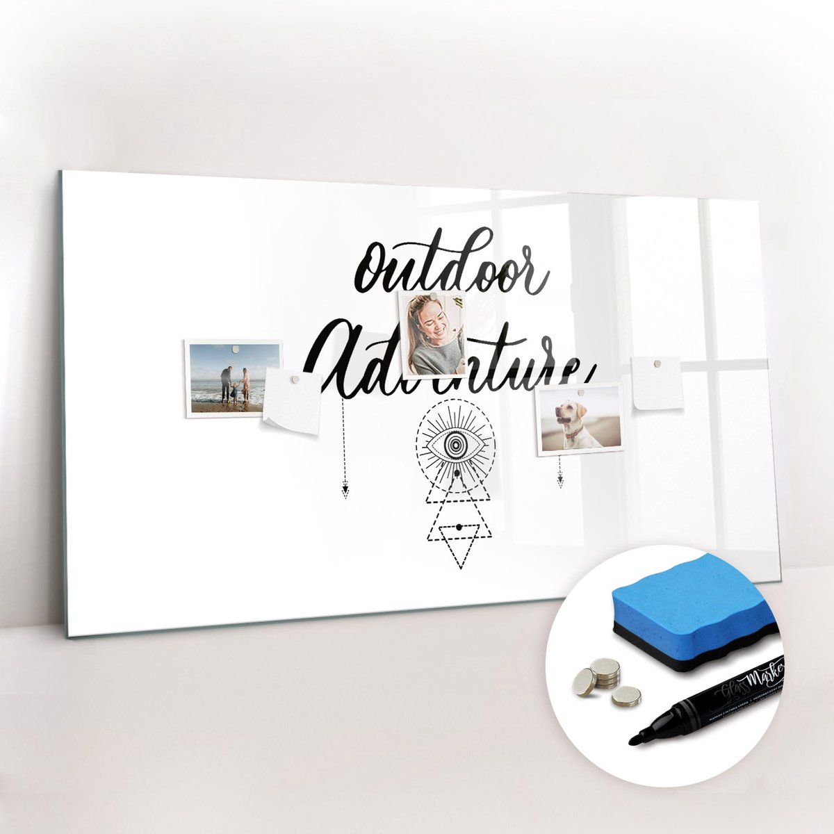 Tulup Whitebord - Buitenavontuur in de bergen - 120 x 60 cm - Wit Magneetbord Design - Gratis 5 Sterke Magneten + Whiteboard Marker & Wisser - Decoratief Magnetisch Bord - Memobord Keuken - Inspiratiebord Kantoor