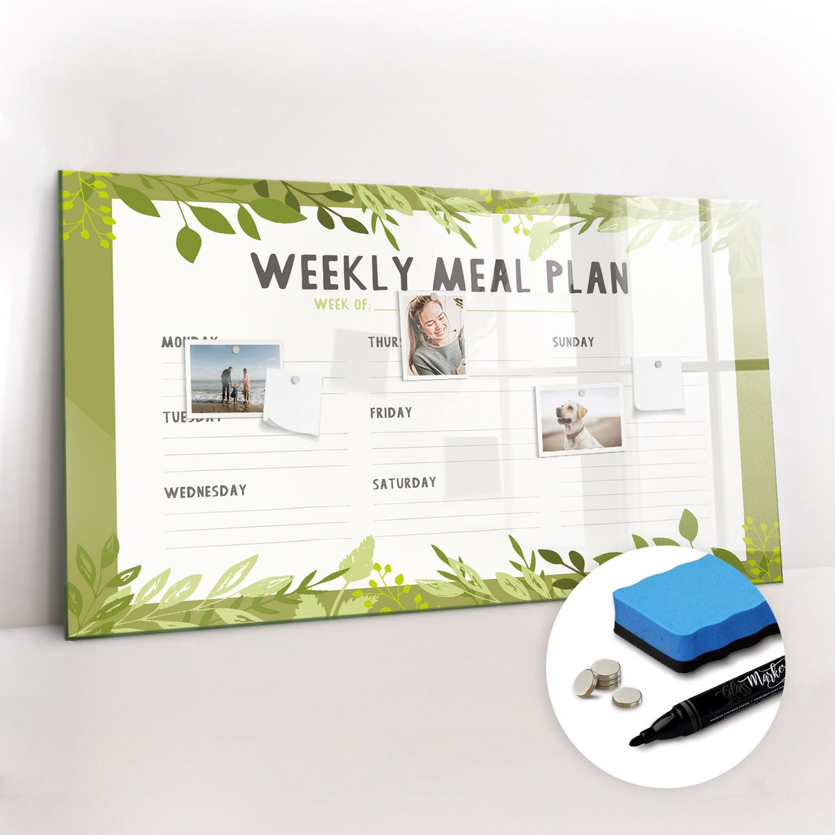 Tulup Whitebord - Wekelijks fitnessmenu - 120 x 60 cm - Groente Magnetic Board - Gratis 5 Sterke Magneten + Whiteboard Marker & Wisser - Design Memobord - Memo Magneetbord - Productiviteit Tools
