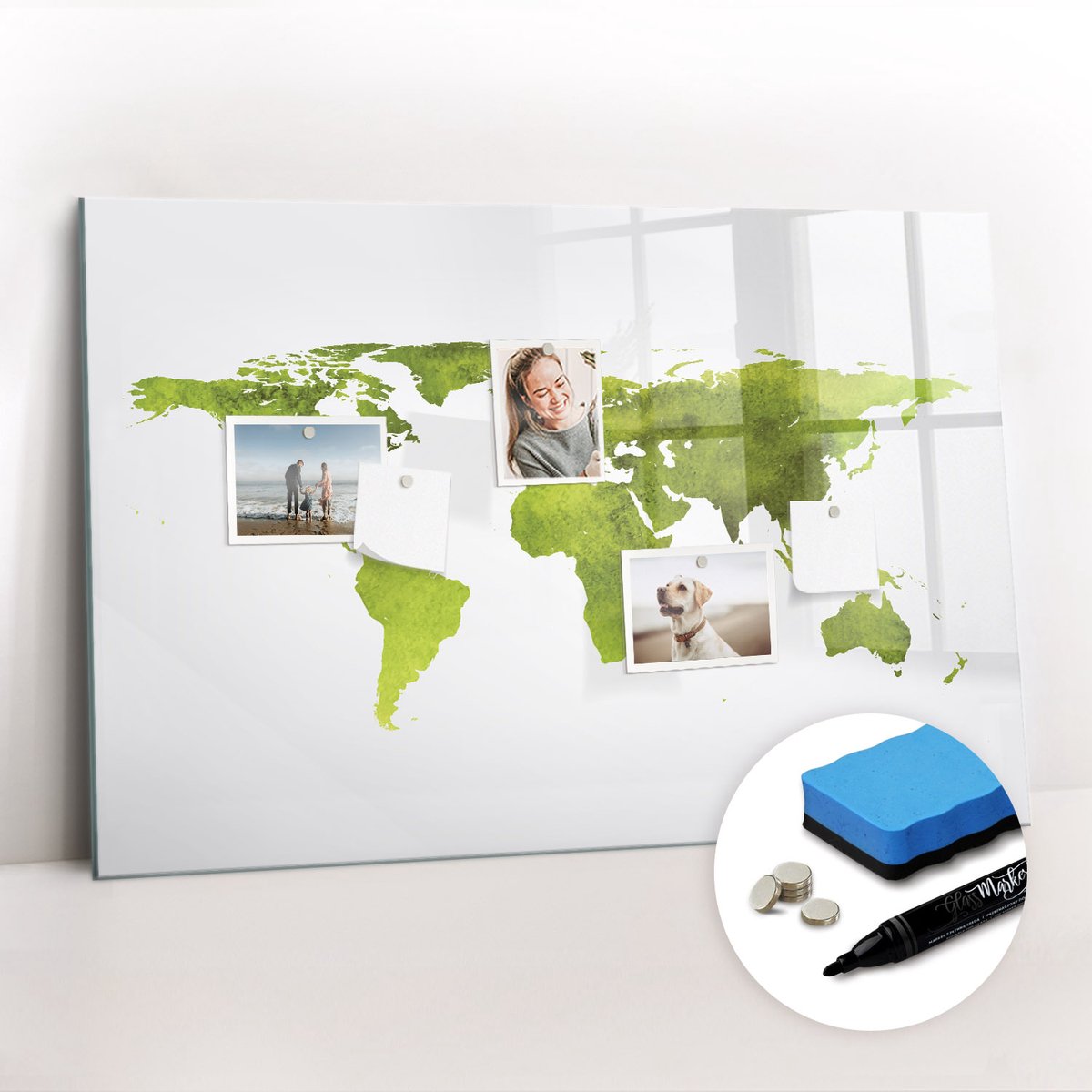 Tulup Whitebord - Wereldkaart met sportvelden - 90 x 60 cm - Groente Magneetbord Design - Gratis 5 Sterke Magneten + Whiteboard Marker & Wisser - Organizer Muur - Memobord Magnetisch - Organiseer Je Bureau
