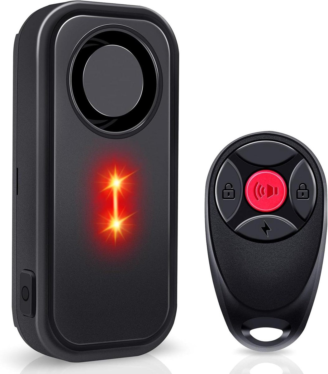 Fietsalarm met Afstandsbediening - Alarm Systeem Vibratie - Voertuig Beveiligen - Rood Knipperlicht - 113 dB - Zwart