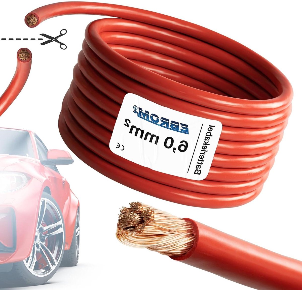 Flexibele Voertuigkabel 6 mm² - Rood Accukabel per Meter - Hoogwaardige Koper