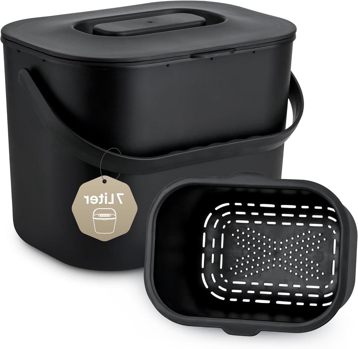 Keukenafvalemmer - Compostbakje GFT - Afval Scheiden - Geurloos Deksel - 7 Liter - Zwart