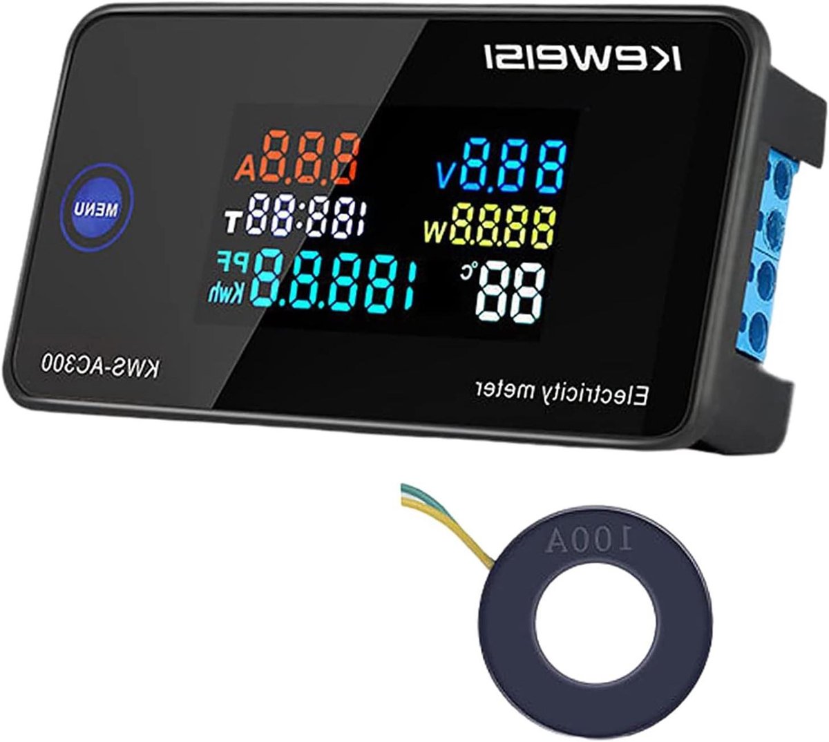 Digitale Energiemeter - Stroommeter Voltmeter - Energie Verbruik Meten - Multifunctionele Detectie - AC300-100A - Zwart
