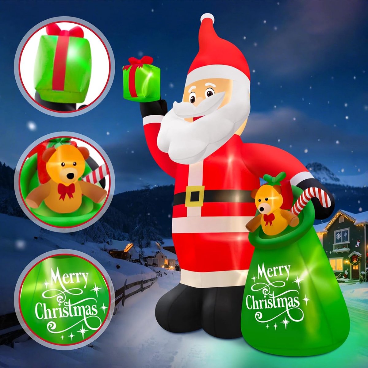 Opblaasbare Kerstdecoratie - Kerstfiguur Tuin - Feestelijke Sfeer - Geïntegreerde LED - 75 Meter Hoog - Kerstman Rood – foto 2