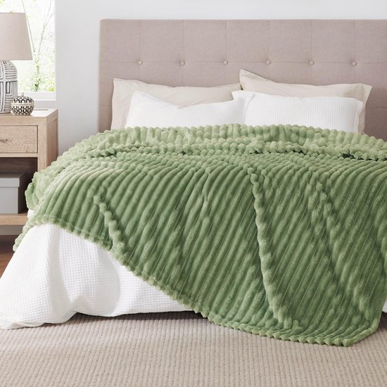 Knuffeldeken 220 x 240 cm - sprei, wollen deken & fleecedeken, bankdeken, zachte warme dikke koorddeken voor kamerdecoratie, woon- en knuffeldekens, XXL, grote deken, Reseda — afbeelding 5