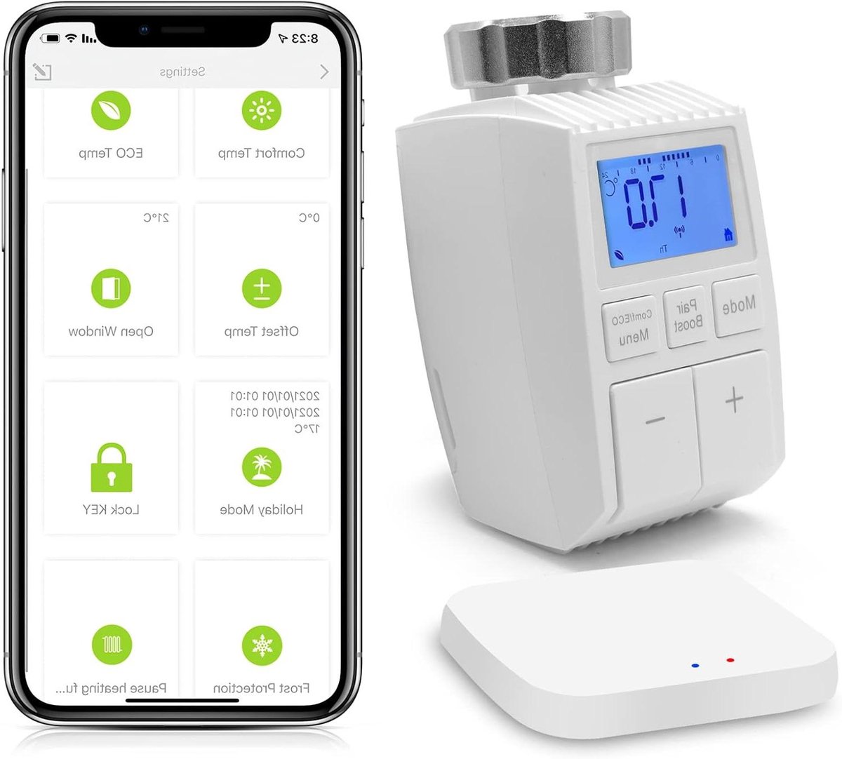 Slimme Thermostaat - Verwarming Regelaar - Energie Besparen - App en Stem Bediening - 5.5 x 5.4 x 9.8 cm