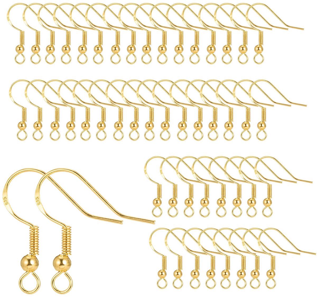 Oorbellen, 925 zilver, doe-het-zelf oorbellen, sieraden, hypoallergeen, verzilverd, oorbellen, accessoires, goudkleurig, 50 stuks