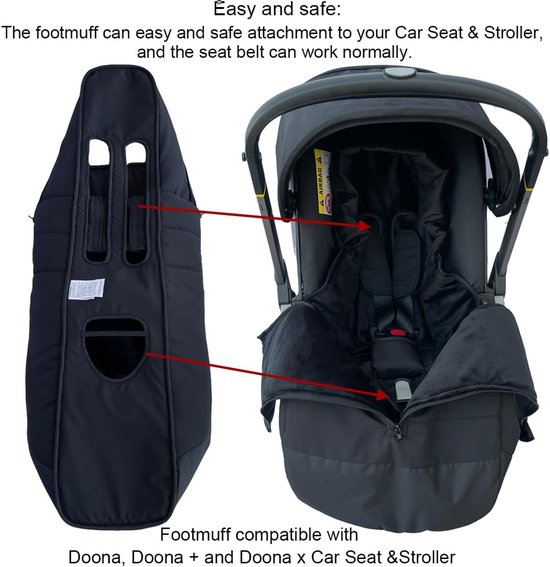 Kinderwagen Voetenzak - Autostoel Dekje - Warm Blijven - Universele Pasvorm - 93 cm Lengte - Zwart — afbeelding 3