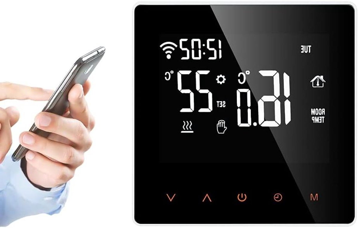 Slimme thermostaat - Temperatuurregelaar - Thuiscomfort regelen - App bediening - 86x86 mm - Wit