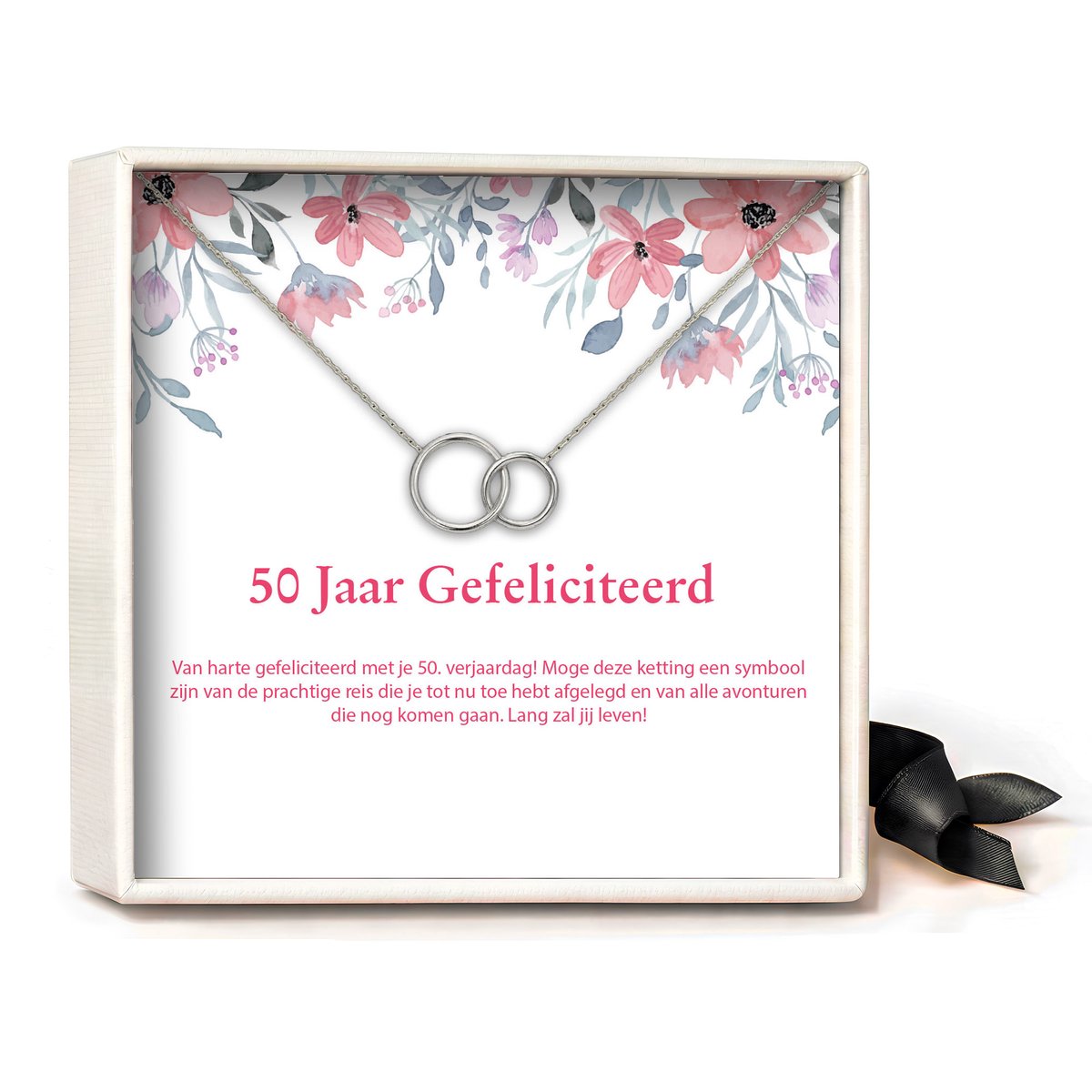 Pera Jewelry - 925 sterling zilveren Twee Ringen ketting - 50 jaar - Collier - Ketting Dames - Ketting met Hanger