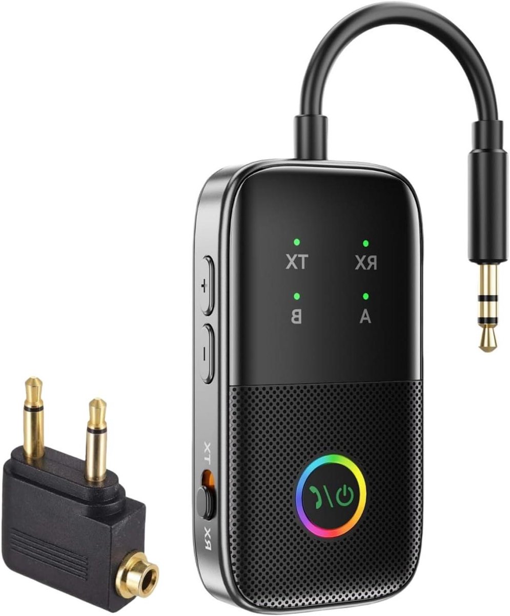 Bluetooth Zender Ontvanger - Audio Adapter - Draadloze Audio - Twee Hoofdtelefoons - 15 Meter Bereik - Zilver Zwart