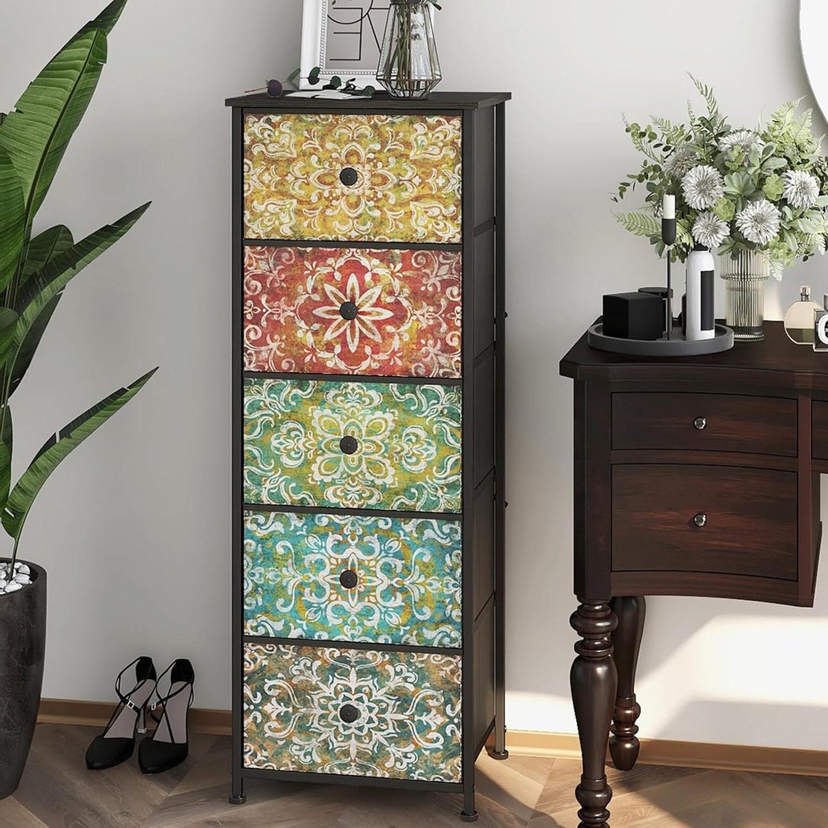 Ladekast Stof - Commode Organizer - Opbergen Woonkamer - Uniek Bohemian Patroon - 42 cm Breed - Multicolor