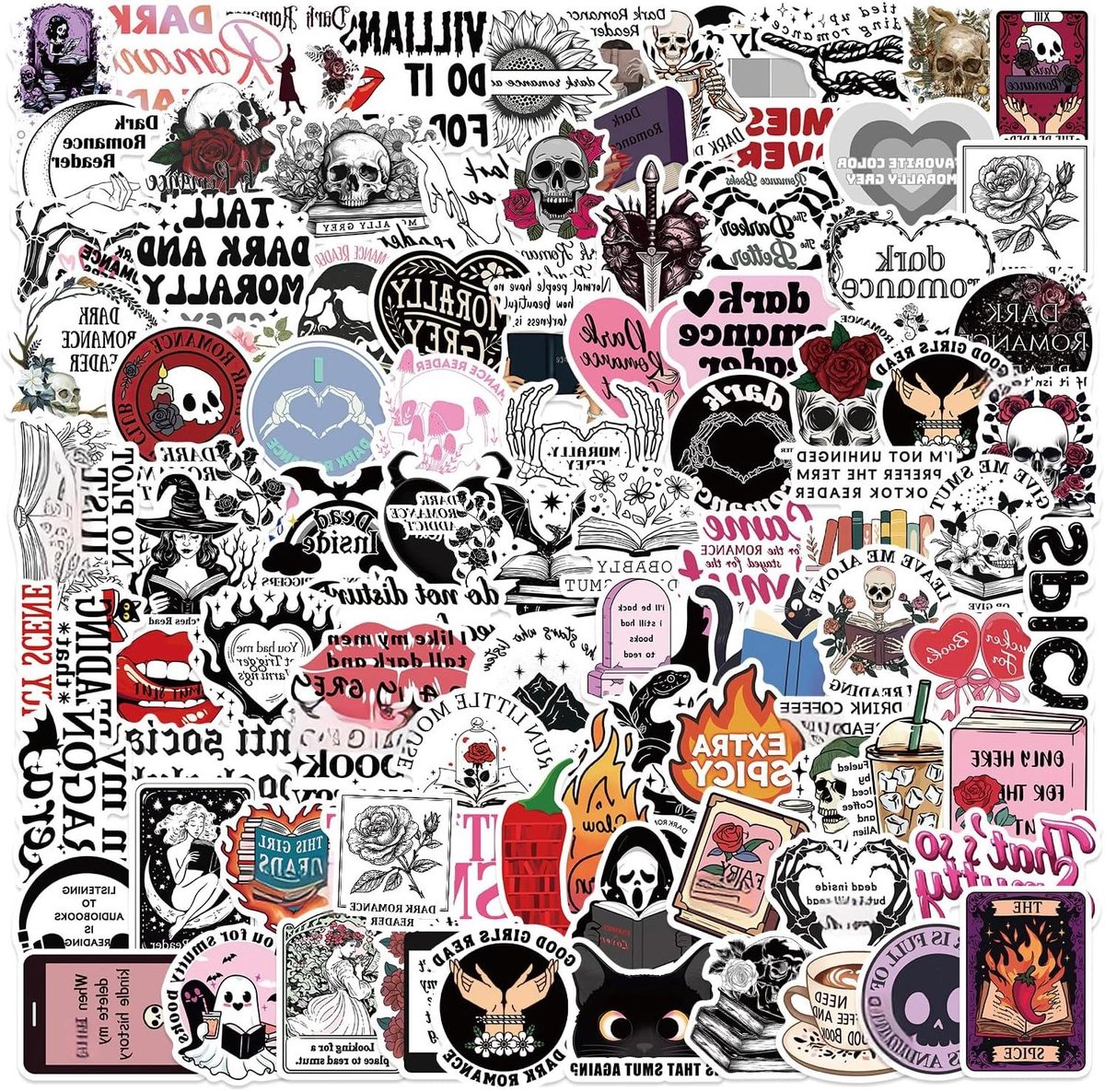 Boekstickers Donkere Romantiek - Stickers Lezerscadeau - Decoreren E-reader - Waterdicht Vinyl - 100 stuks - Donkere Romantiek