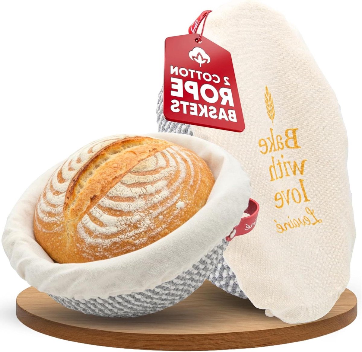 Banneton Brood Mand Set - Rijsmand Brood - Brood Bakken - Natuurlijk Katoen Touw - 23 cm - Natuurlijk