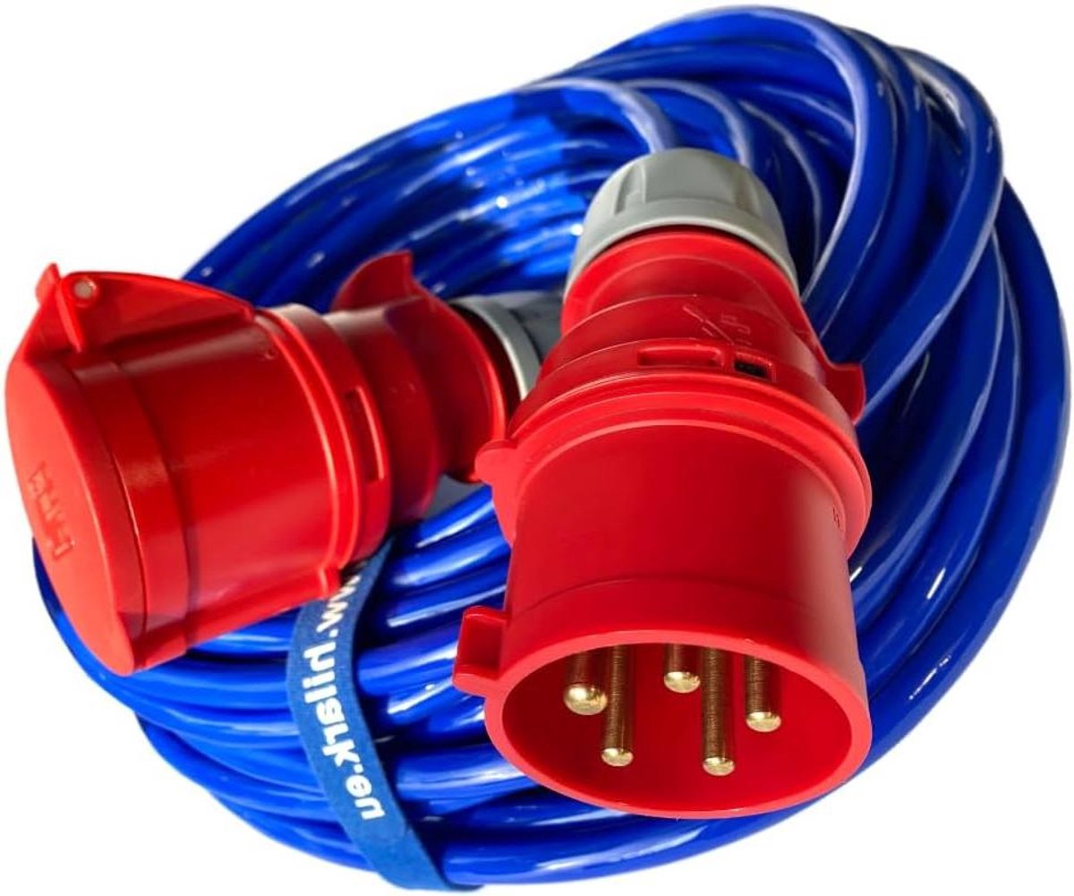 30 Meter 5-aderige Blauwe Rubberen Verlengkabel 2,5mm² IP44 voor Bouwplaats en Industrie