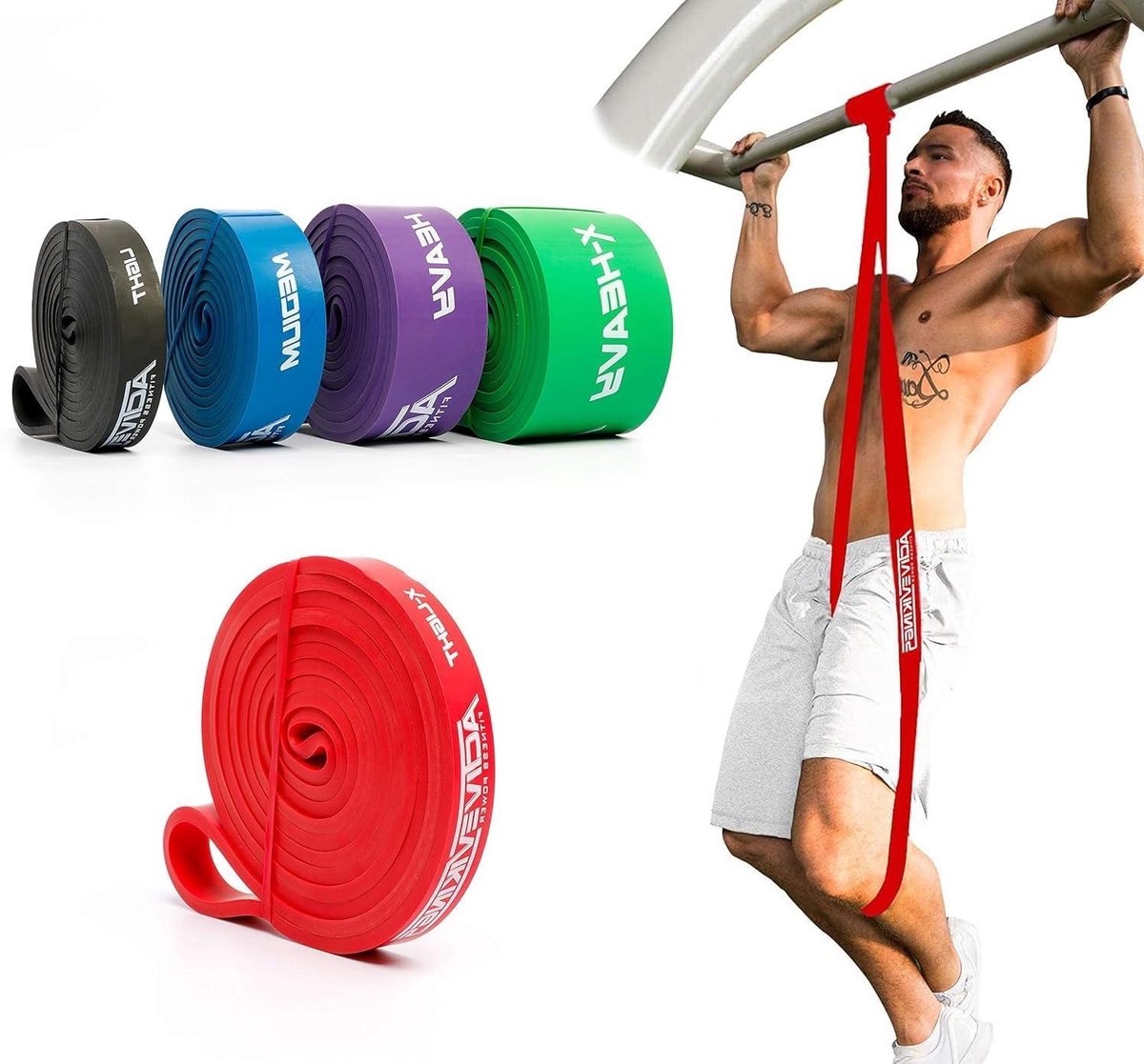 Fitnessbanden - Weerstandsbanden Optrekband - Spieropbouw Training - Scheurvast Natuurlijk Rubber - 4-12 kg - Rood