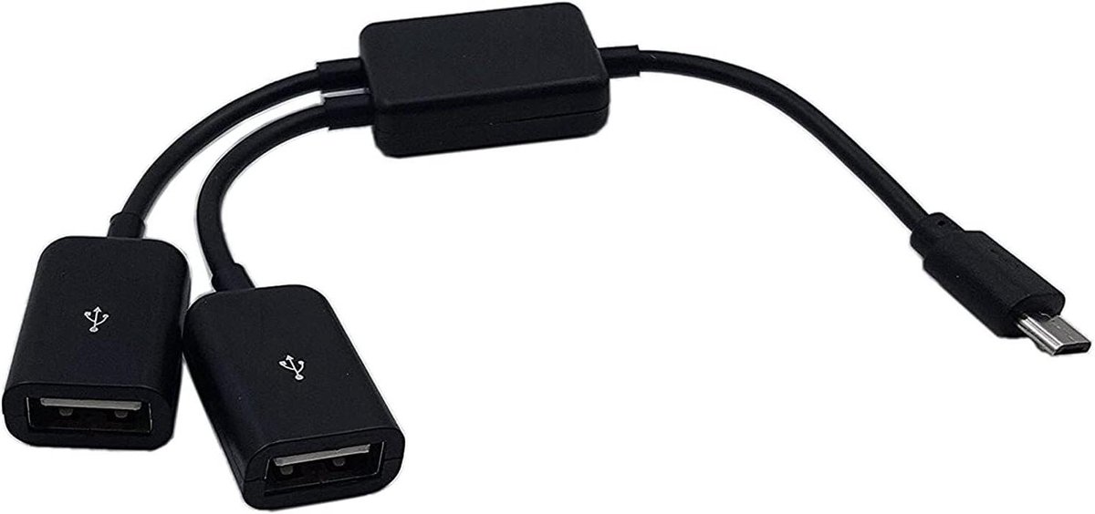 Micro USB OTG Adapter - Adapterkabel Hub - Apparaten Aansluiten - Dubbele USB Poort - 2 Poorts - Zwart