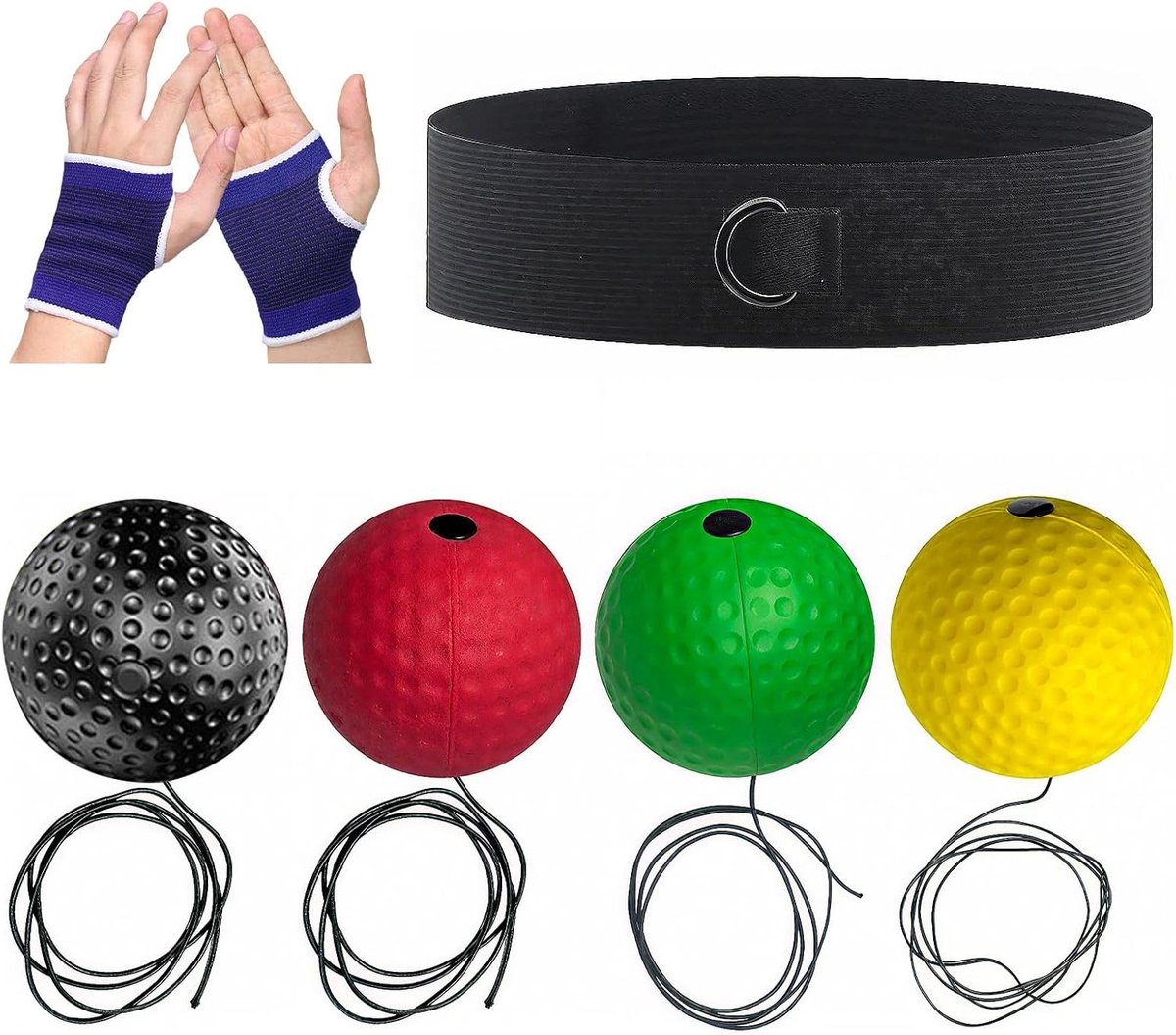 Bokstrainingsbal - Reflexbal - Reactie Training - Verstelbare Hoofdband - 4 Ballen - Multicolor