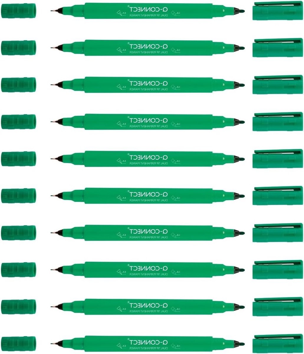 Marker Dubbele Punt - Schrijftool Set - Gladde Oppervlakken - Waterbestendige Inkt - 10 Stuks - Groen