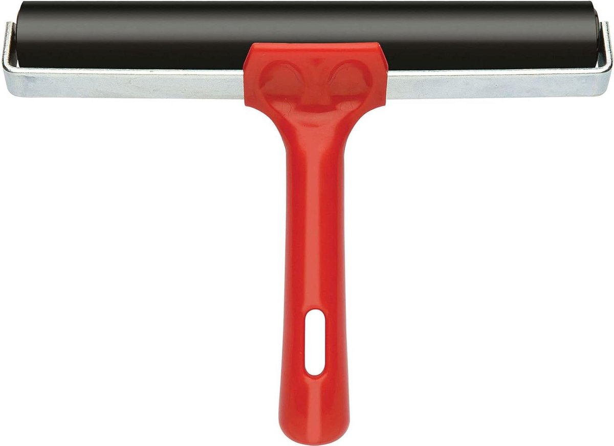 Rubberen Roller - Drukroller Inktroller - Lino Drukken - Zwart Rode Kleur - 200mm - Zwart Rood