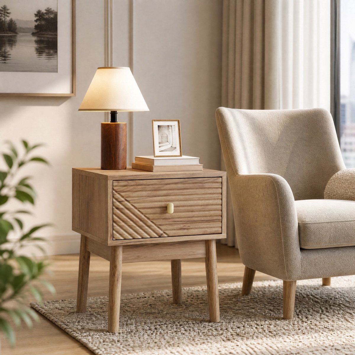 STILVORA Nachtkastje - Mid-Century Design Met 2 Laden - Als Bedtafel Of Bijzettafel Voor Slaapkamer - MDF En Spaanplaat - 40x40x55 Cm - Eikenkleur