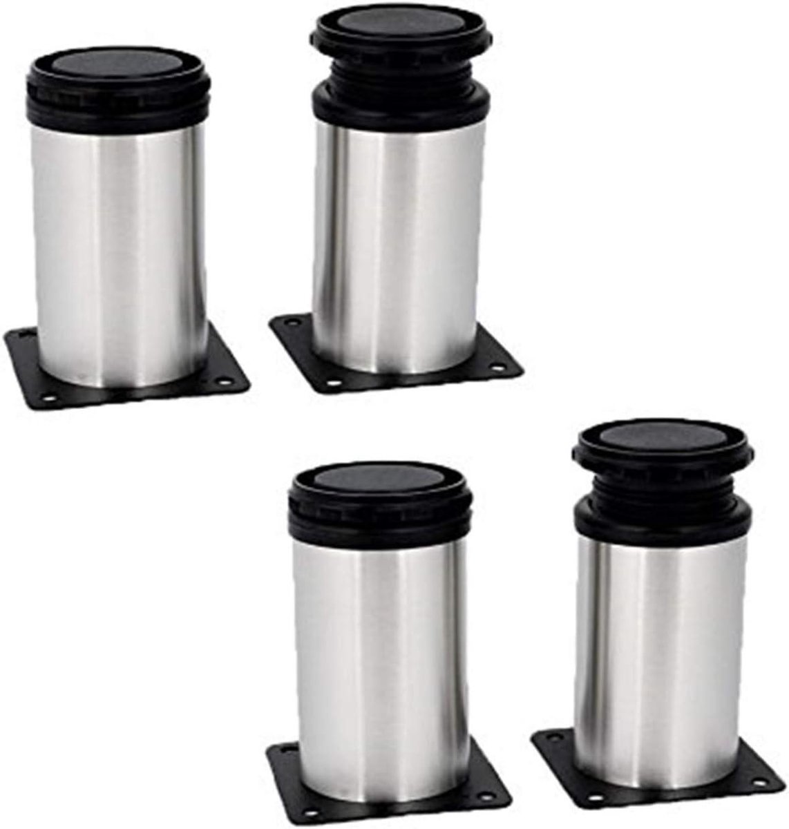 Verstelbare Meubelpoten - Kastondersteuning - Meubels Verbeteren - Roestvrij Staal - 4 stuks 80 mm - Zilver en Zwart