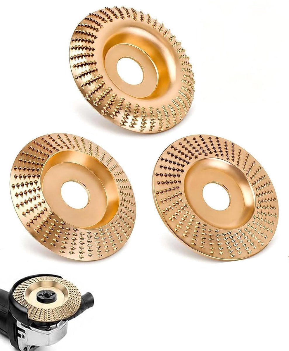 3 Stuks Houtslijpschijf - binnendiameter 16 mm - Houtslijpschijven - Slijpschijvenset - Platte, afgeschuinde en gebogen slijpschijven voor het vormen en polijsten van hout - Geschikt voor 115 mm en 125 mm Haakse Slijpers