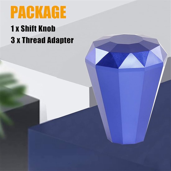 Universele Schakelpookknop - Versnellingspook Aluminium - Auto Interieur Verbeteren - Diamant Vorm Design - Met 3 Adapters - Blauw van universele — afbeelding 3