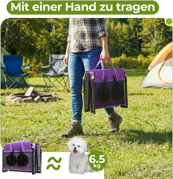 STILVORA Tuinkar - Opvouwbaar 100 Liter 100 kg - 74 x 46 x 96,5 cm - Staal en 600D Oxford - Paars - Voor Tuin Camping en Boodschappen — afbeelding 4