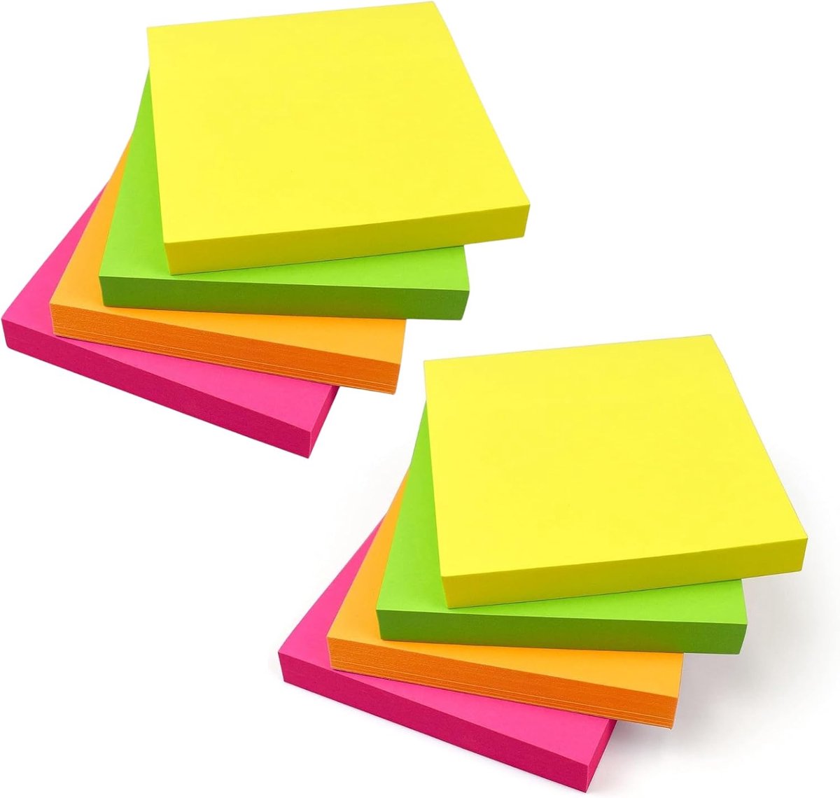 800 Bright Sticky Notes 76x76mm (3"x3") 8 Pads van 100 Vellen - Kleurrijke Memo Notes in Geel, Roze, Oranje, Groen of Perzik - Opmerkingen, Herinneringen, Checklist