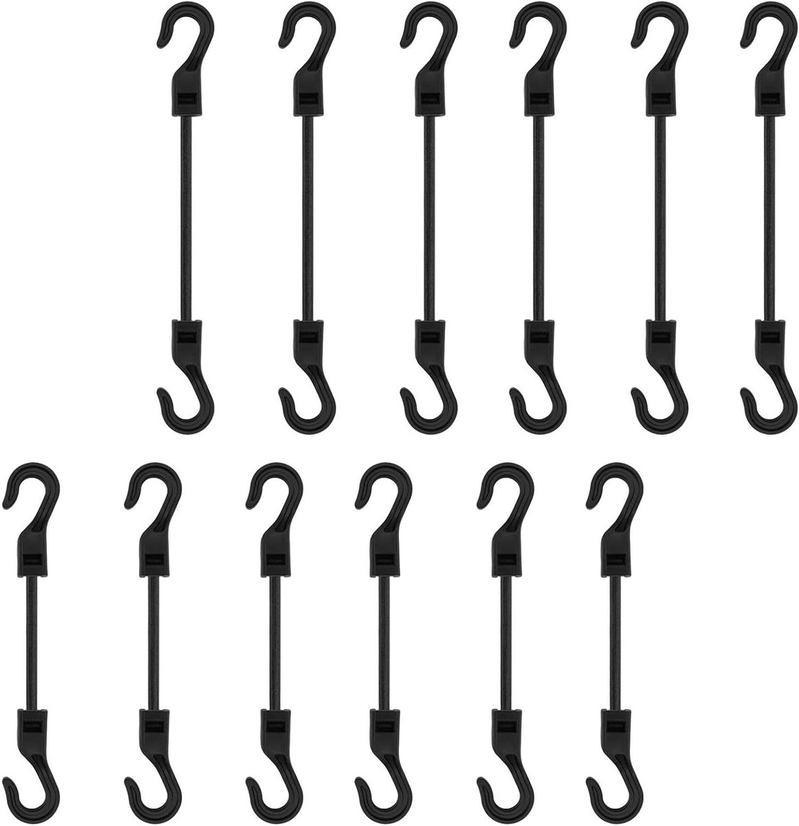 Spanrubber met haken - Expander banden - Lading vastzetten - Dubbele stalen haken - 12 stuks - Zwart