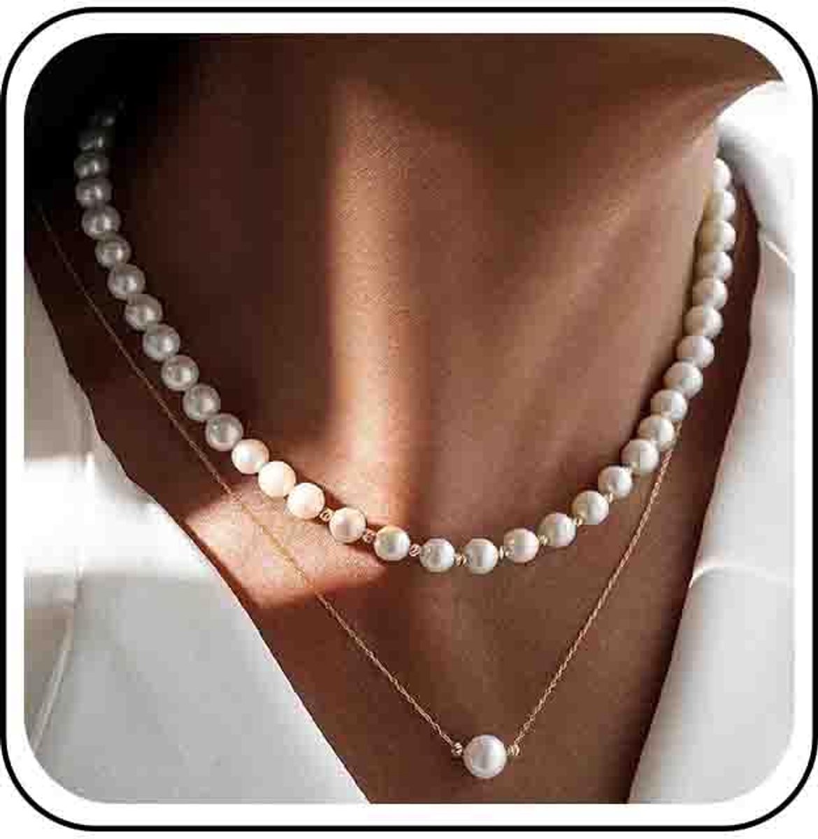 Ronde Imitatie Parel Ketting Halsband Goud Gelaagde Witte Streng Parelketting Kraag Leuke Eenvoudige Kralen Hanger Sierlijke Kralen Dunne Ketting Minimalistische Delicate Sieraden Vrouwen